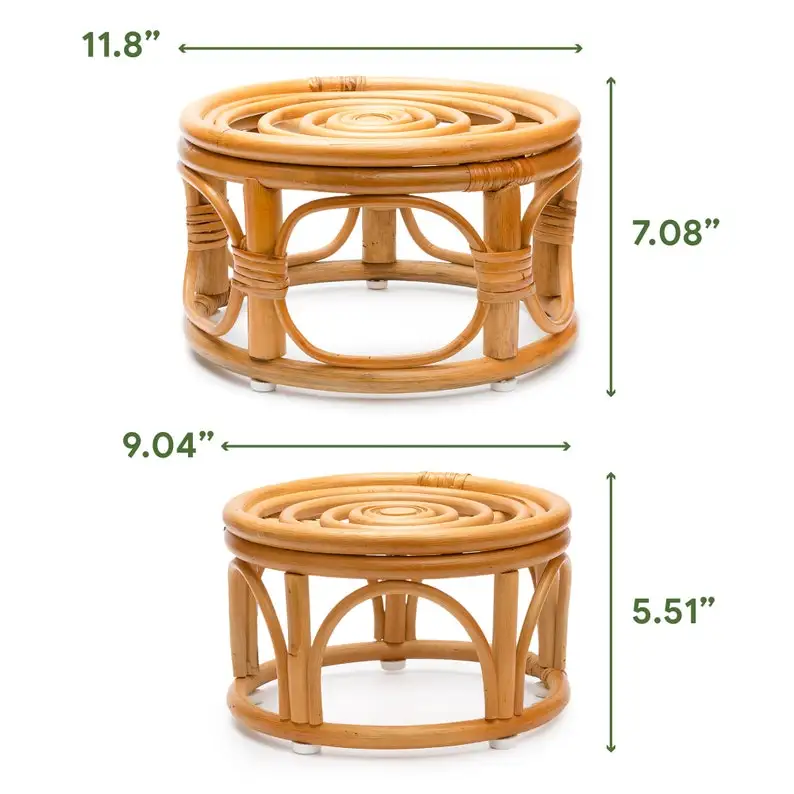 Round cylinder handmade 2 tiers rattan wholesale plant pots sustainable rattan pots for plants large