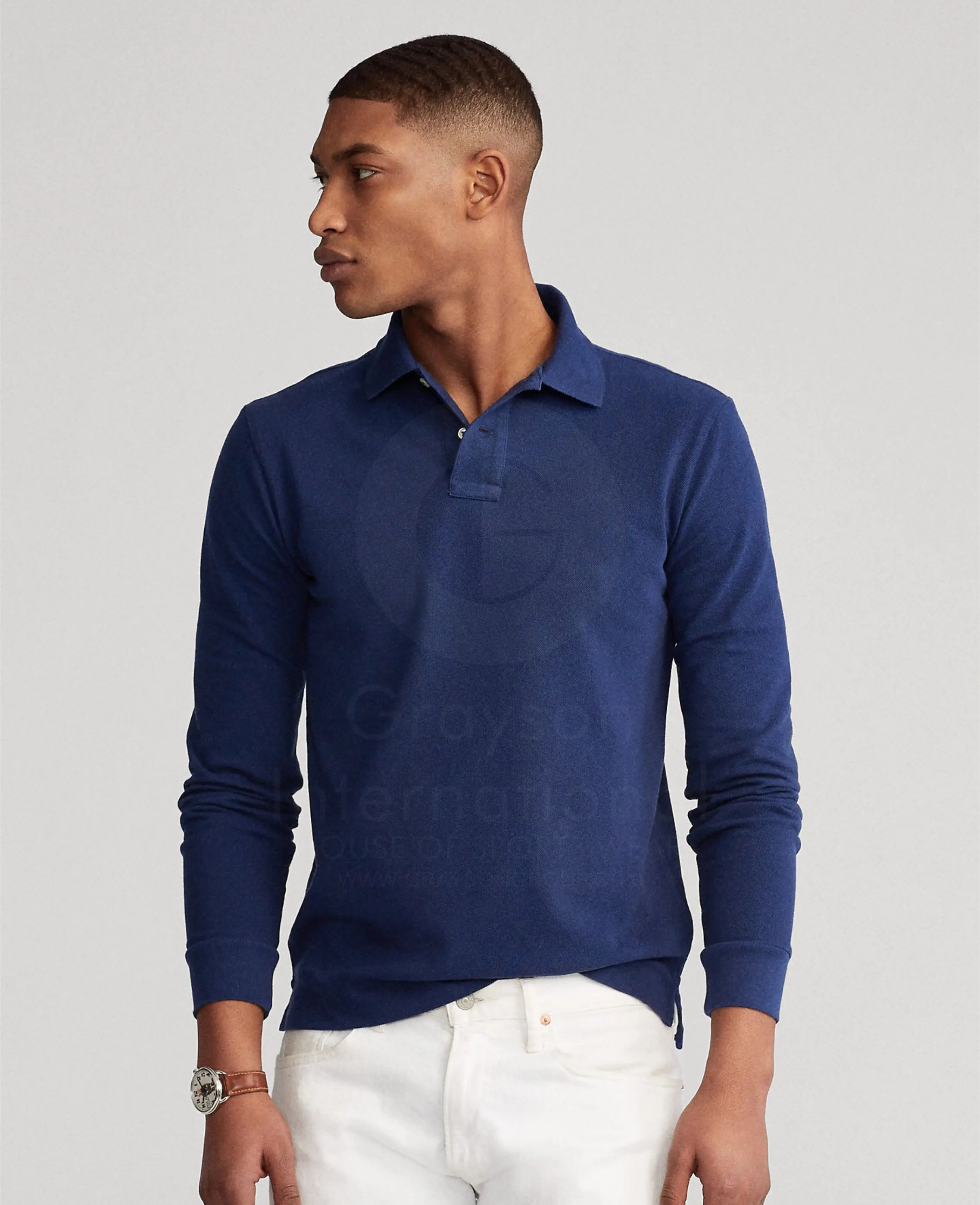 Новинка 2021 стильные мужские рубашки-поло из 100% хлопка с длинным рукавом индивидуальным логотипом оптовая продажа высокое качество от Grayson International