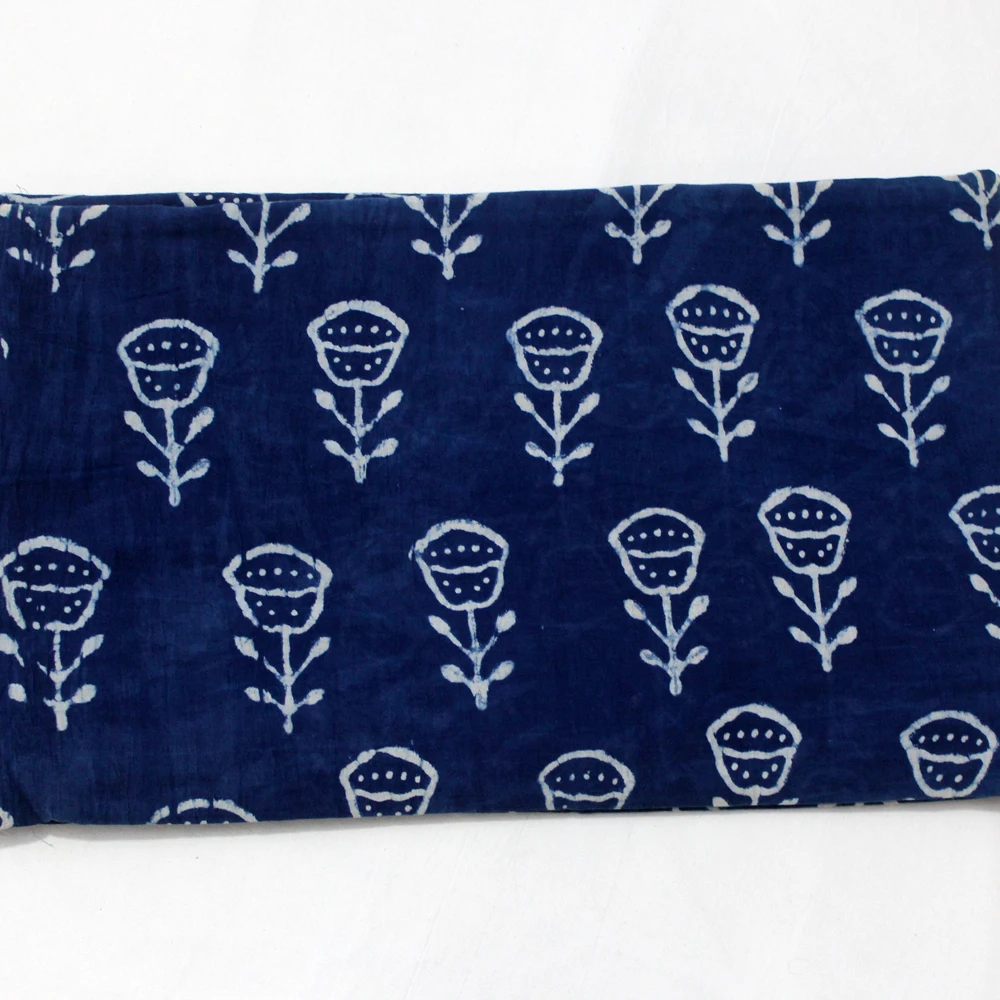 Cotton style dess Indigo fabric Floral Hand Block Print Sanganeri Print Wholesale Fabric