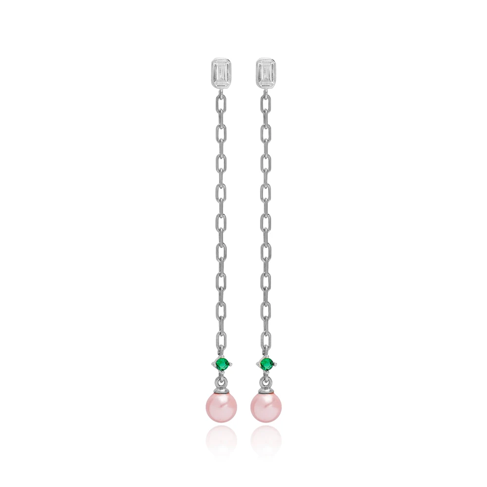 Dainty Pink Mallorca Pearl Charm Stud Earrings Turkish Wholesale 925 Sterling Silver Jewelry