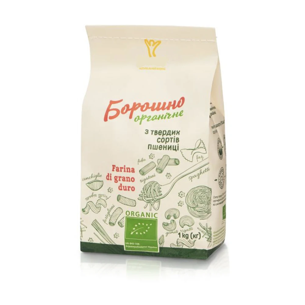 Органическая мука из твердой пшеницы USDA NOP ISO в бумажной упаковке 1000 г