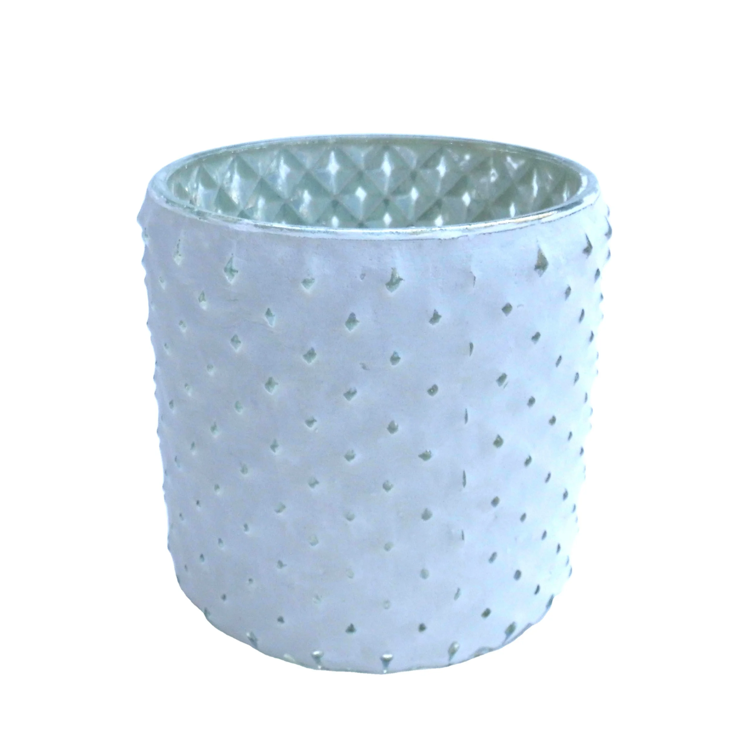 Modern  design taper shape glass made empty tealight candle jar wholesale frosted handmade printing glass votive