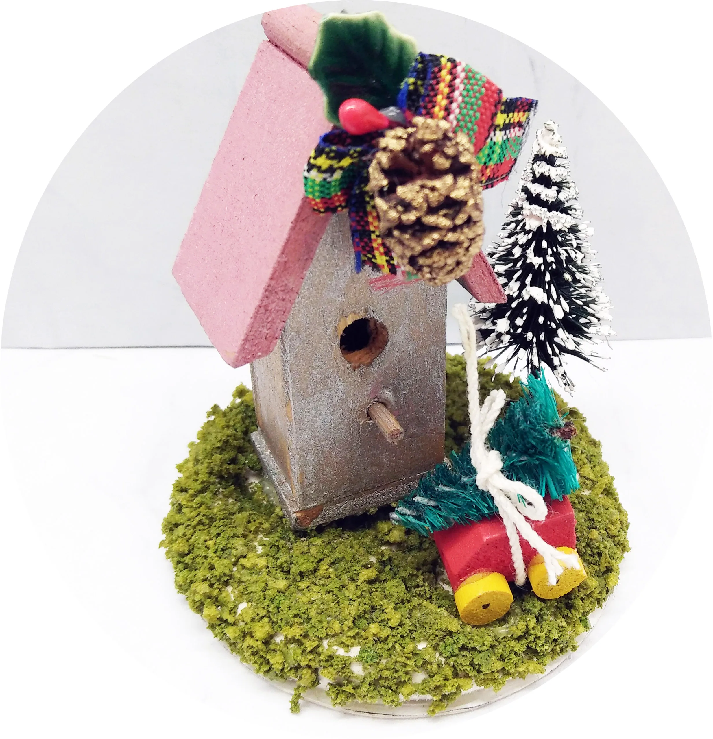 Dollhouse Miniature 1:12  miniature 2022 DIY accessories Merry  Xmas mini Bird house pine tree Dome with base