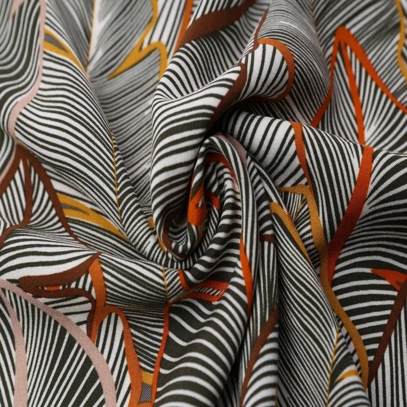 
Cheap Stripe Leaves Viscose Voile Fabric 100% Viscose 