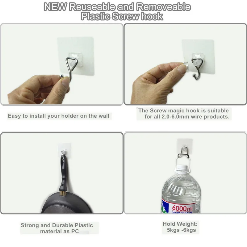 New Removeable Multi Magic plastic wall hook metal trackless wall hanger self adhesive cutting board hanger