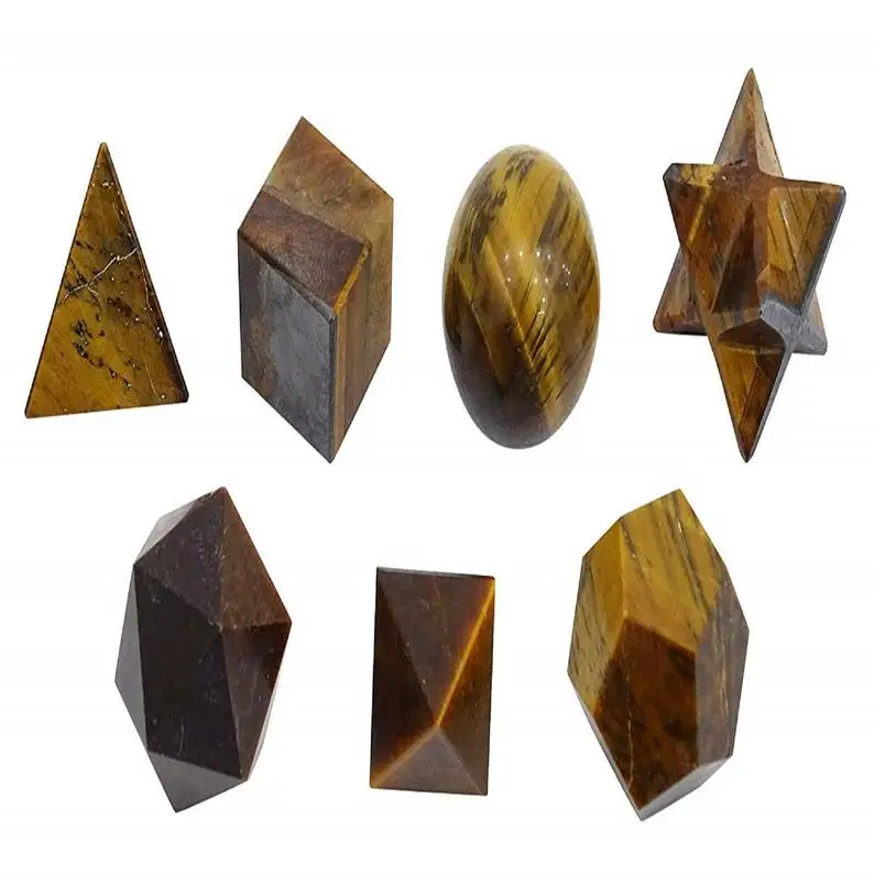 
7 Pieces Sacred Geometry Sets Tiger Eye Stone Reiki Healing Crystal Balancing Energy Generator 