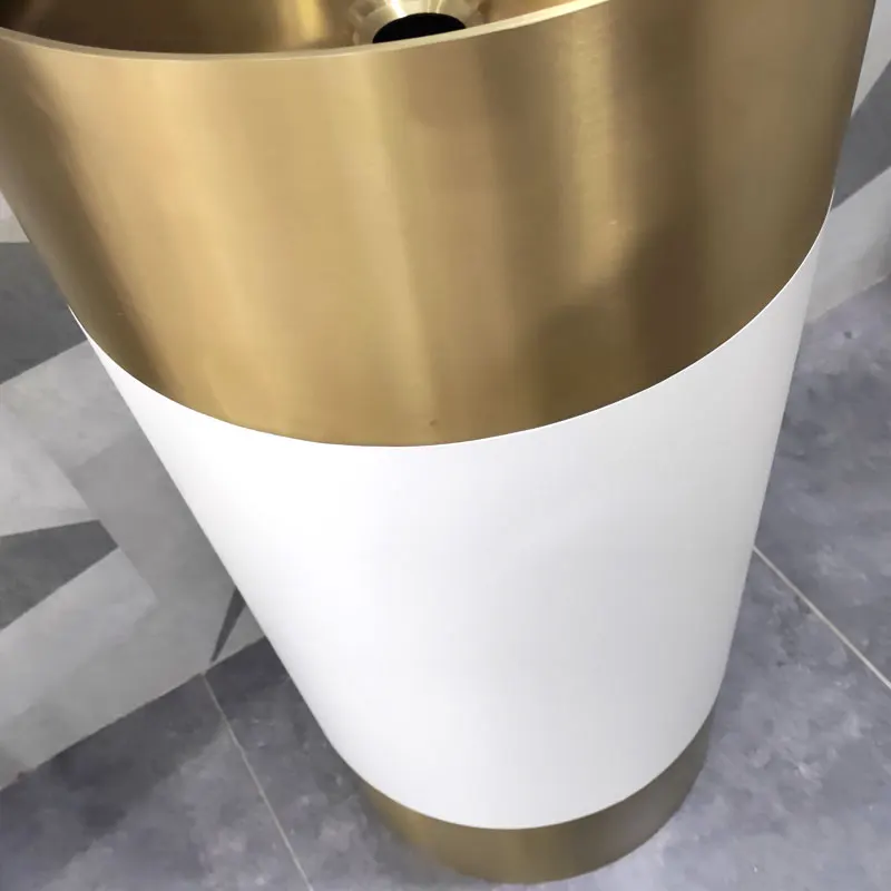 Lavatory Wash Basin Sink Luxury Round Bronze Color Stand Stainless steel Wash Basin for Bathroom