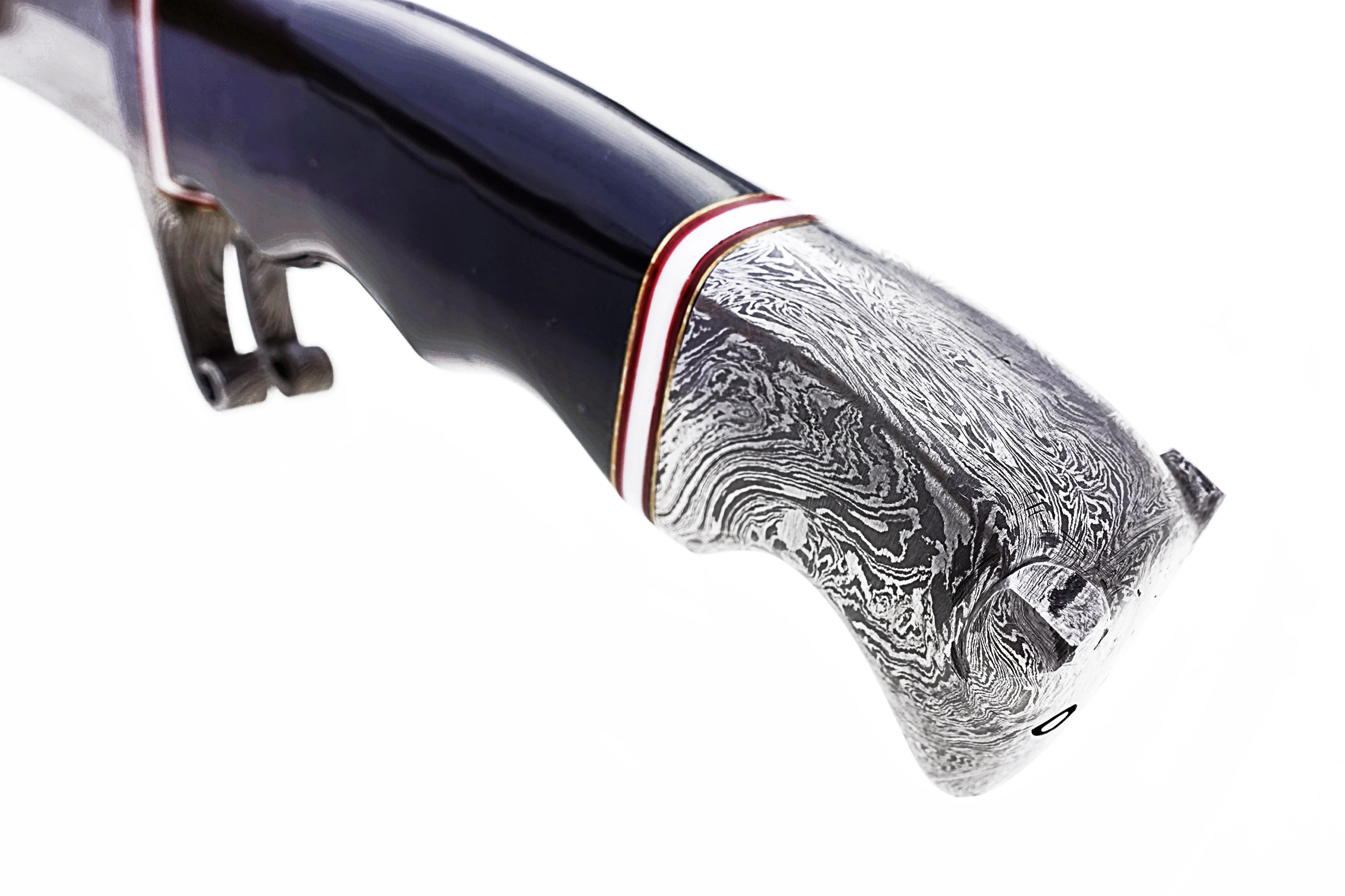 Hand Forged Damascus Steel Knife with Buffalo Horn Handle Fine Leather Sheath Handmade Outdoor Hunting Knife Wholesale Supply