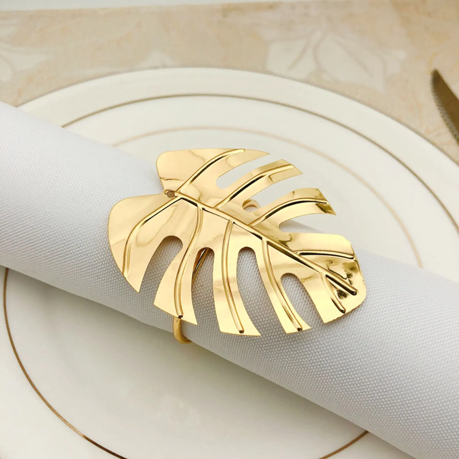 Lovely Gold Napkin Ring for Wedding Party Favors Clear Custom Accessories Sticker Tropical Leaf Napkin Ring Modern simple  rings
