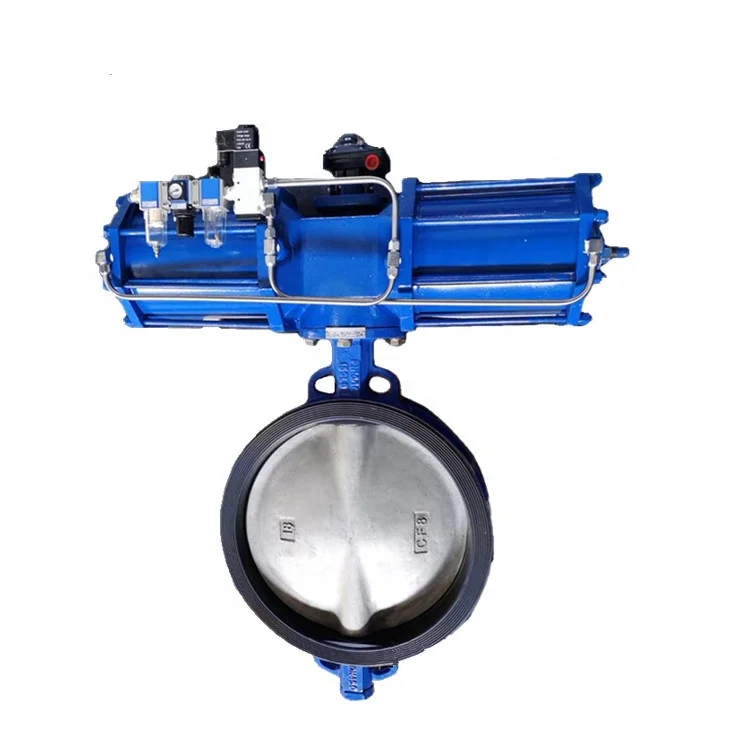 AW Pneumatic Actuator Spring Return Double Acting Pneumatic Wafer Type PTFE Butterfly Valve