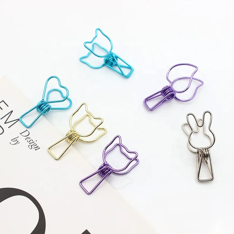 Colorful cute shape stainless steel cloths clip Accept Custom shape spring clips Metal binder clip