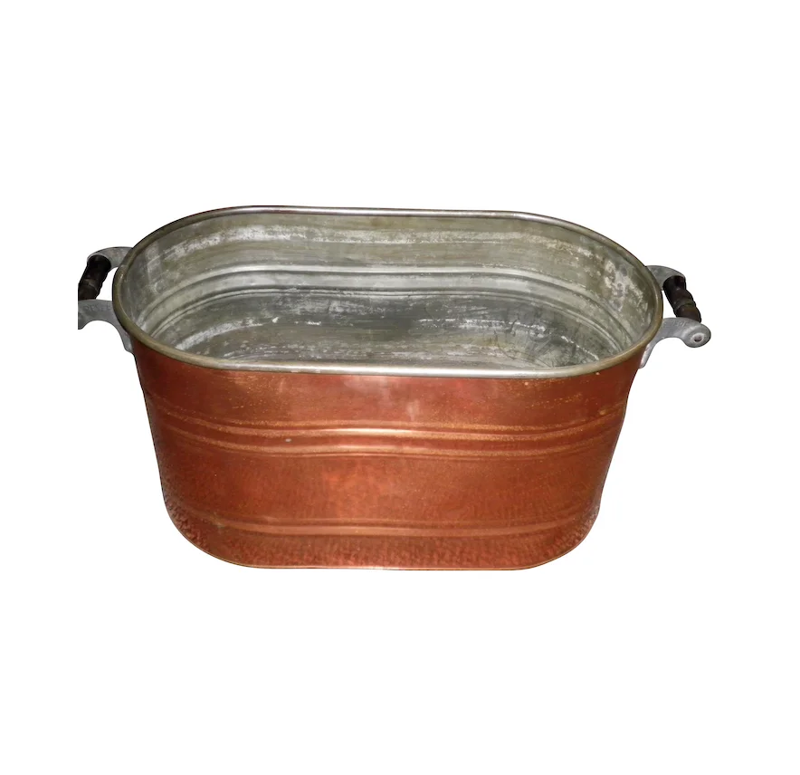 KHAN EXIMPO High Quality Antique Hammered Copper Plated Wine Ice Bucket for Bar & Parties Rectangle Beer Chiller Tub