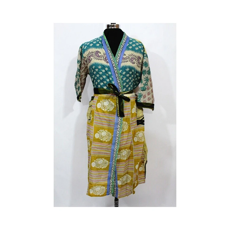 Lovely Blue Pink Color Floral Print Comfortable Loose Lady Maternity Robe Hippie Sari Bohemian Nightgown Women Kimono Robe