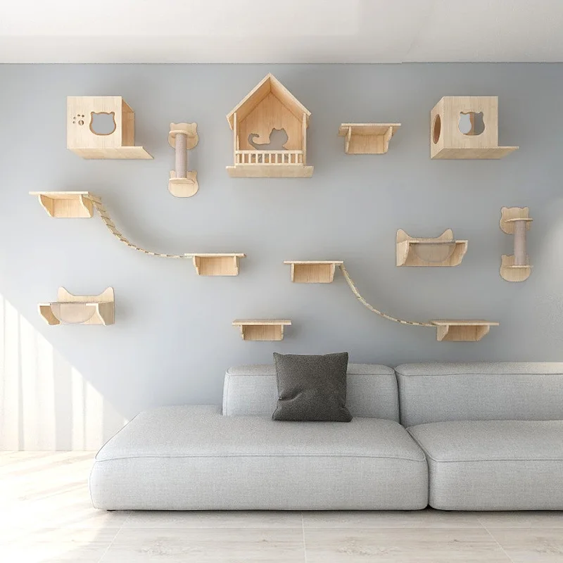 Modern Wall Mounted Cat Bridge Cat Shelves Scratch Wooden Furniture For Cats