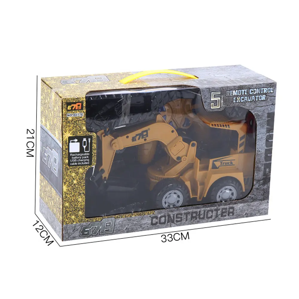 Remote Control Excavator Toy LED Light 5CH Electric Construction Vehicle Truck RC Toys Excavator For Kids