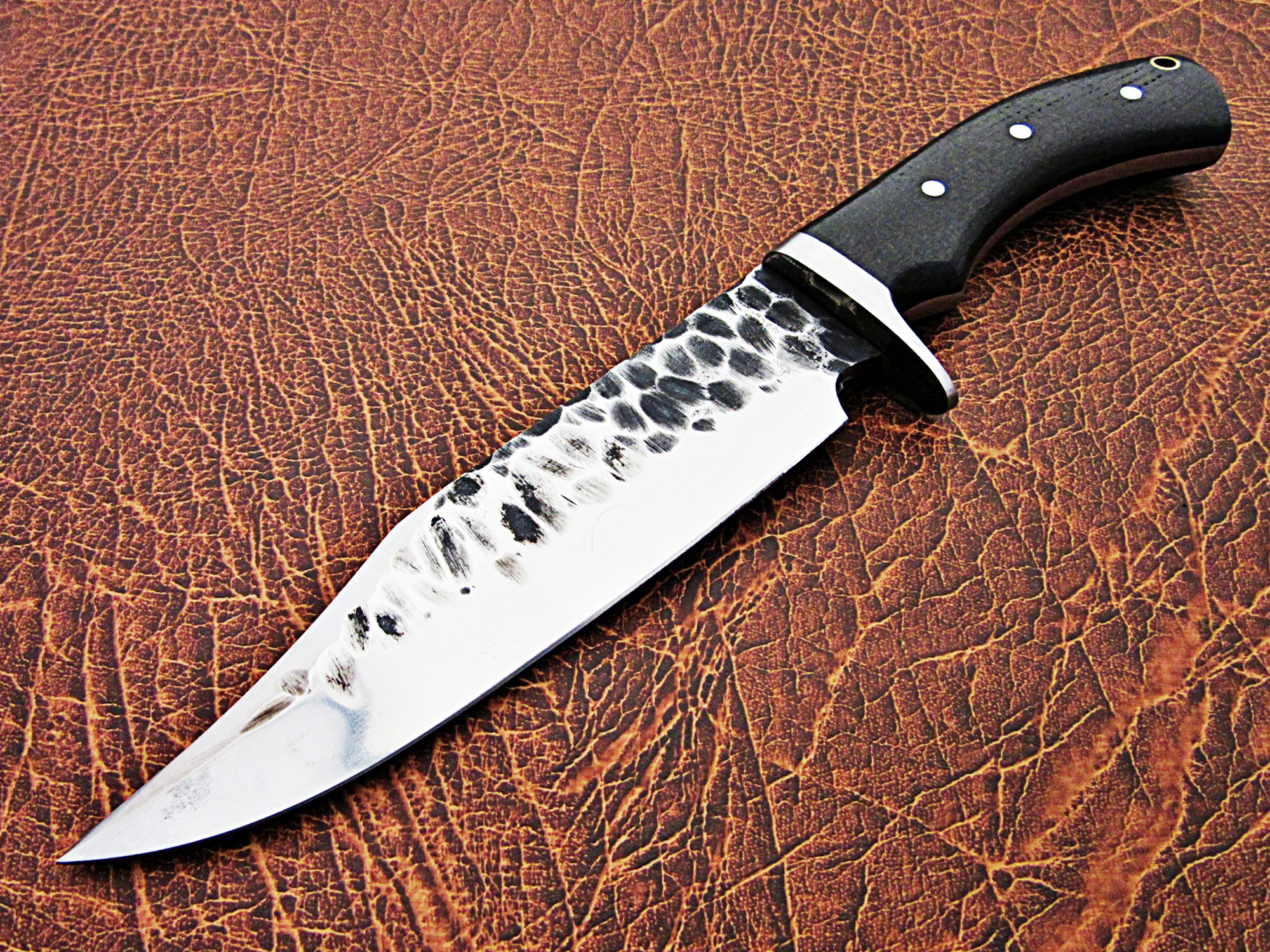 100% Top High Quality best wholesale Carbon Steel Hunting Bowie Knife with Micarta handle and pure Leather Sheath  SCW-HBK-0046