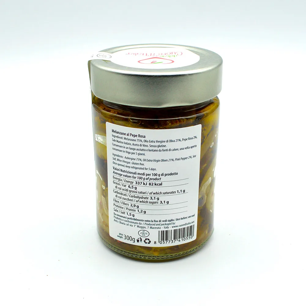 Hand Made in Italy Pink Pepper aubergine extra virgin olives oil  as entree as topping as ingredients ready to use gluten free