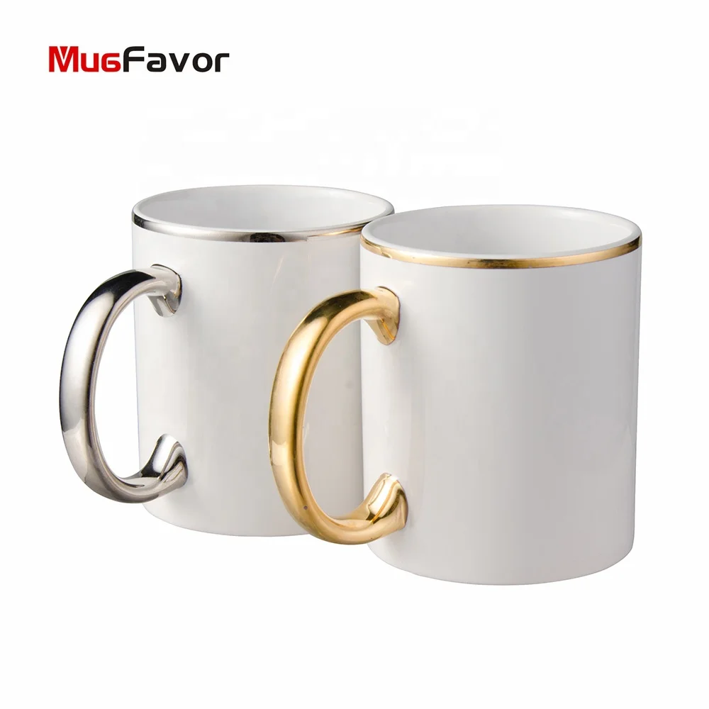 White Coffee Mug with Gold Rim and Handle Mugfavor Sublimation Mugs 300ml Bulk Ceramic Sublimation Transfer Printing D8.2*h9.5cm