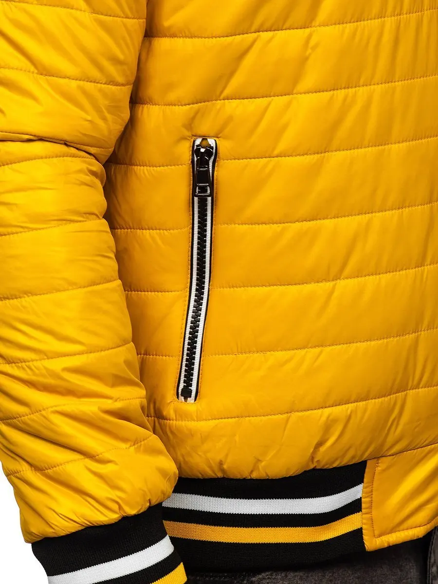 Мужская стеганая легкая куртка-бомбер с капюшоном желтая мужская куртка из натуральной кожи дышащая уличная зимняя