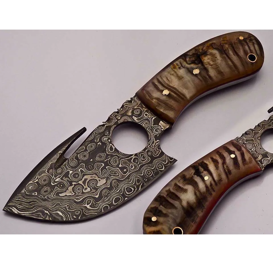 Кованый нож ручной работы из дамасской стали, охотничий нож, крючок с ОЗУ/ручкой из овечьего рога NE 754