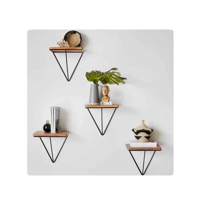 Современный дизайн черный треугольный настенные деревянные полки гладить 3 яруса подставка в виде книжной обложки гостиная хранения ящик для комнатных растений предметы домашнего декора