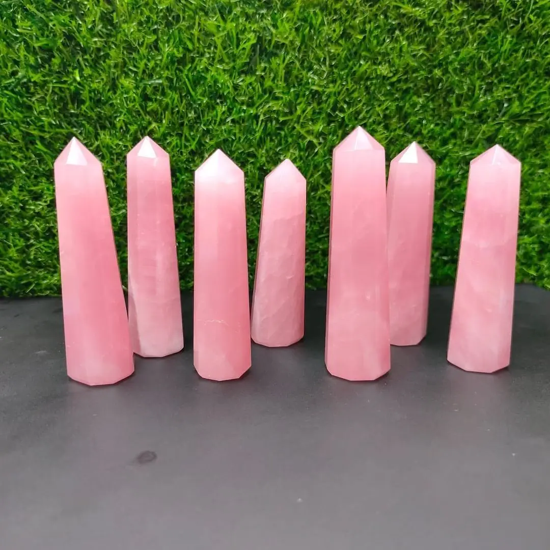 best quality natural wholesale crystal wand rose quartz tower point pink crystal point for sale rose quartz wand