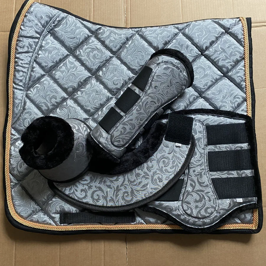 Reasonable prices Printed Horse Saddle pad matching sets with Fur Saddle Pad / Brushing Boots / Bell Boots Horse care Set