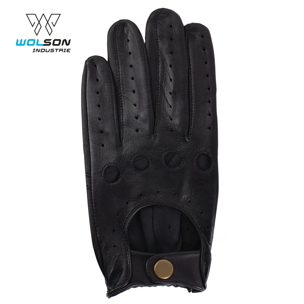 Leather Full-Finger Driving Gloves Factory professional black sheepskin leather car driving fashion men gloves for driving