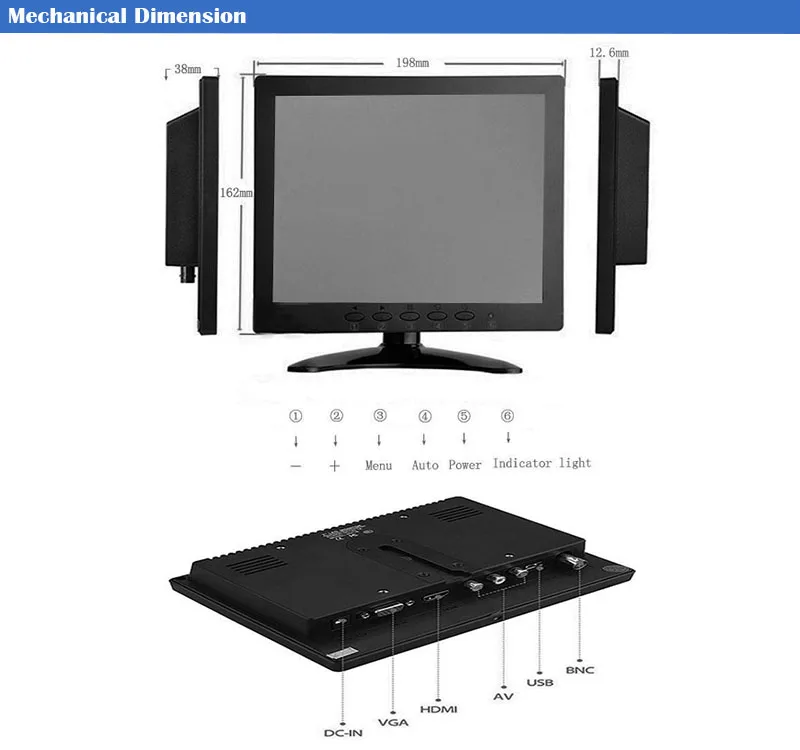 8 inch 1024*768 monitor with BNC AV VGA USB input for Car CCTV DVR Microscope