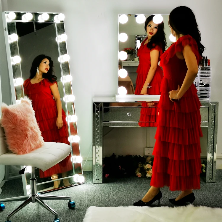 Furniture Manufacturers Glamour Sparkly Crushed diamond Mirrored Vanity Dressing Table With Stool