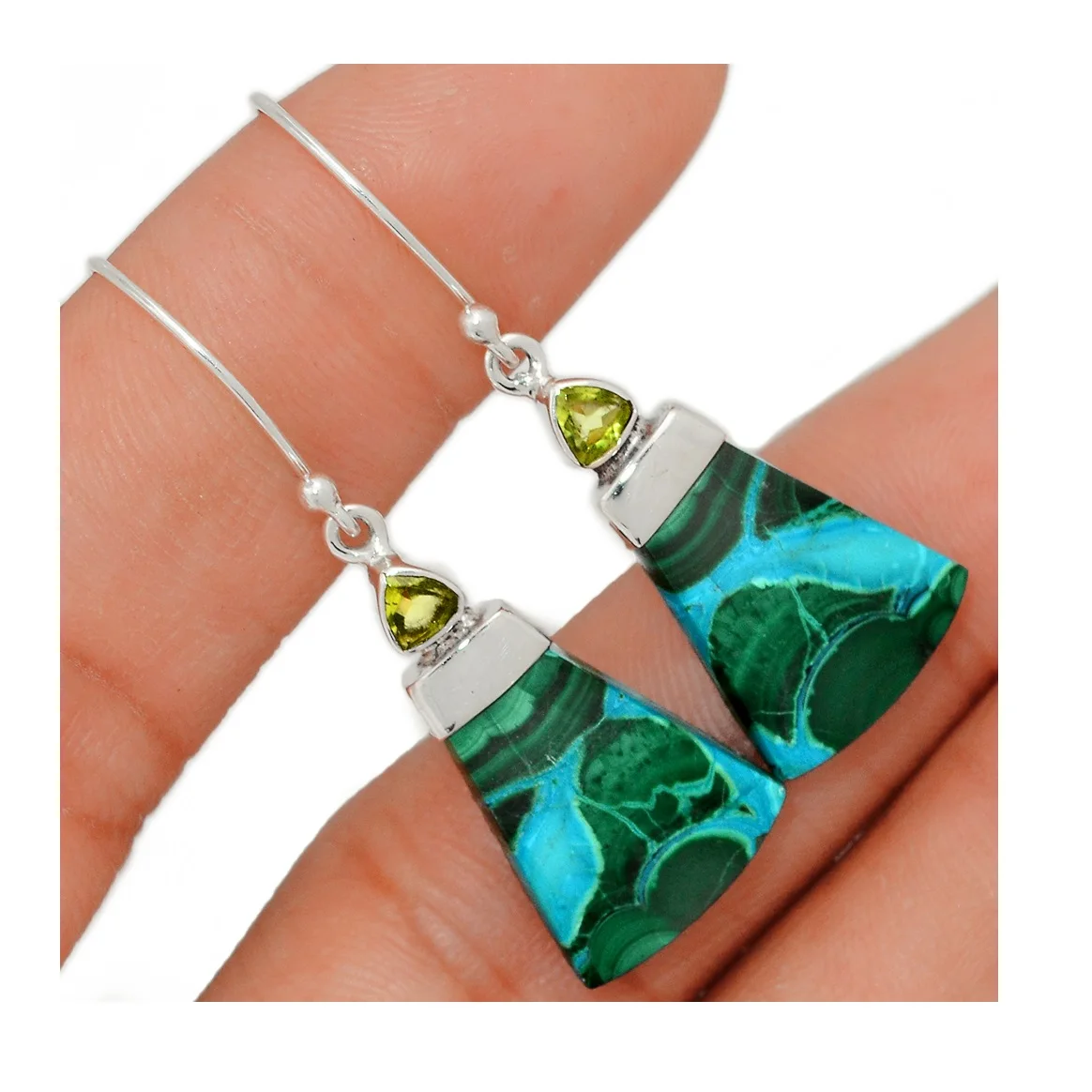  Индийский производитель ювелирных изделий настоящие камни малахит в хризоколле серьги из твердого серебра 925 пробы большие серьги-кольца