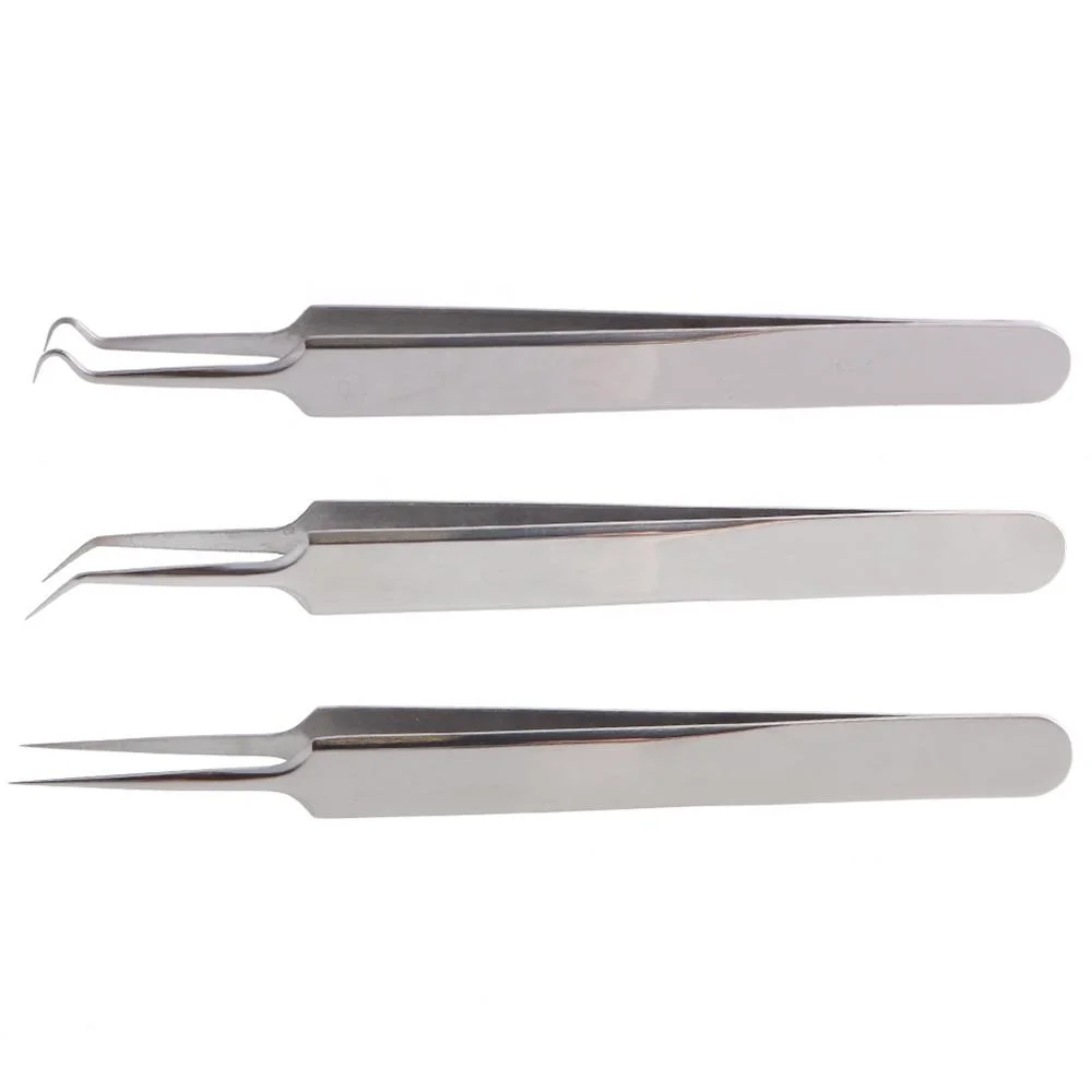 High Quality Stainless Steel OEM Private Label Silver Color Professional Use Hook Tip Needle Acne Extractor Tweezers