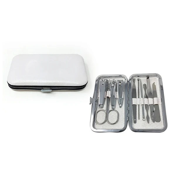 9 Pcs Beauty Tools Set Stainless Steel Nail Scissors, Clippers, Cutters, Files, Pushers, Cleaners & Tweezers Manicure Kits