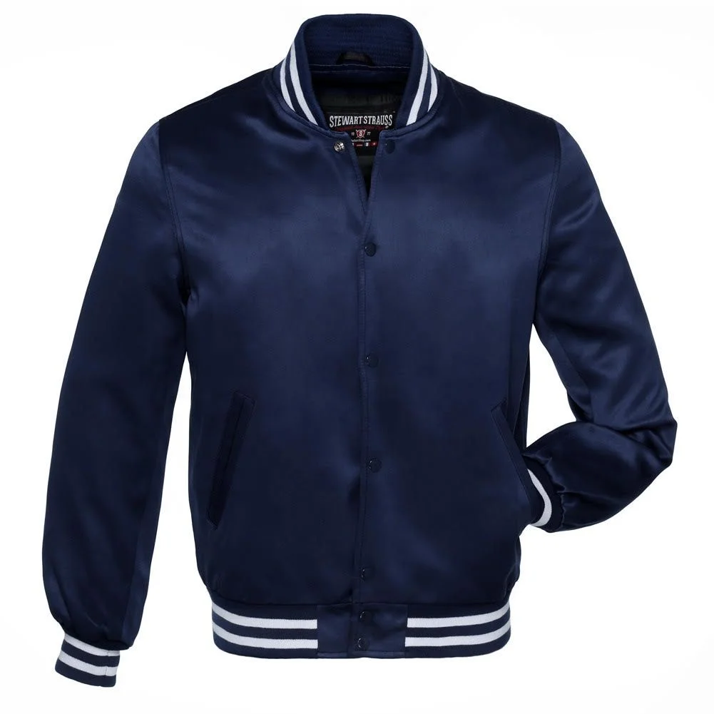 
Customized Satin Blue Fur varsity Bomber jacket Men Women 