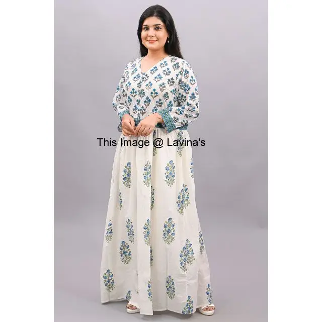 Indian hand block print cotton long dress women wear designer long gown party wear handmade tunc girl wear top floral long kurti