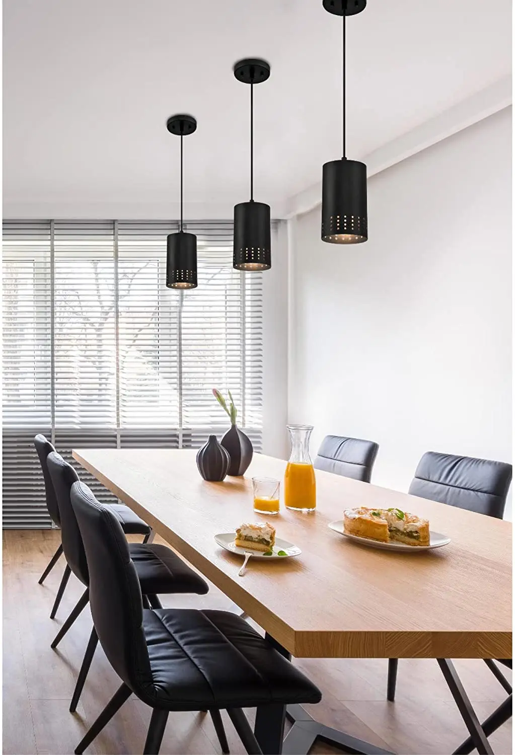 Industrial Contemporary One-Light Adjustable Perforated Cylindrical Metal Shade Pendant Lamp Hanging Light For Loft Restaurant