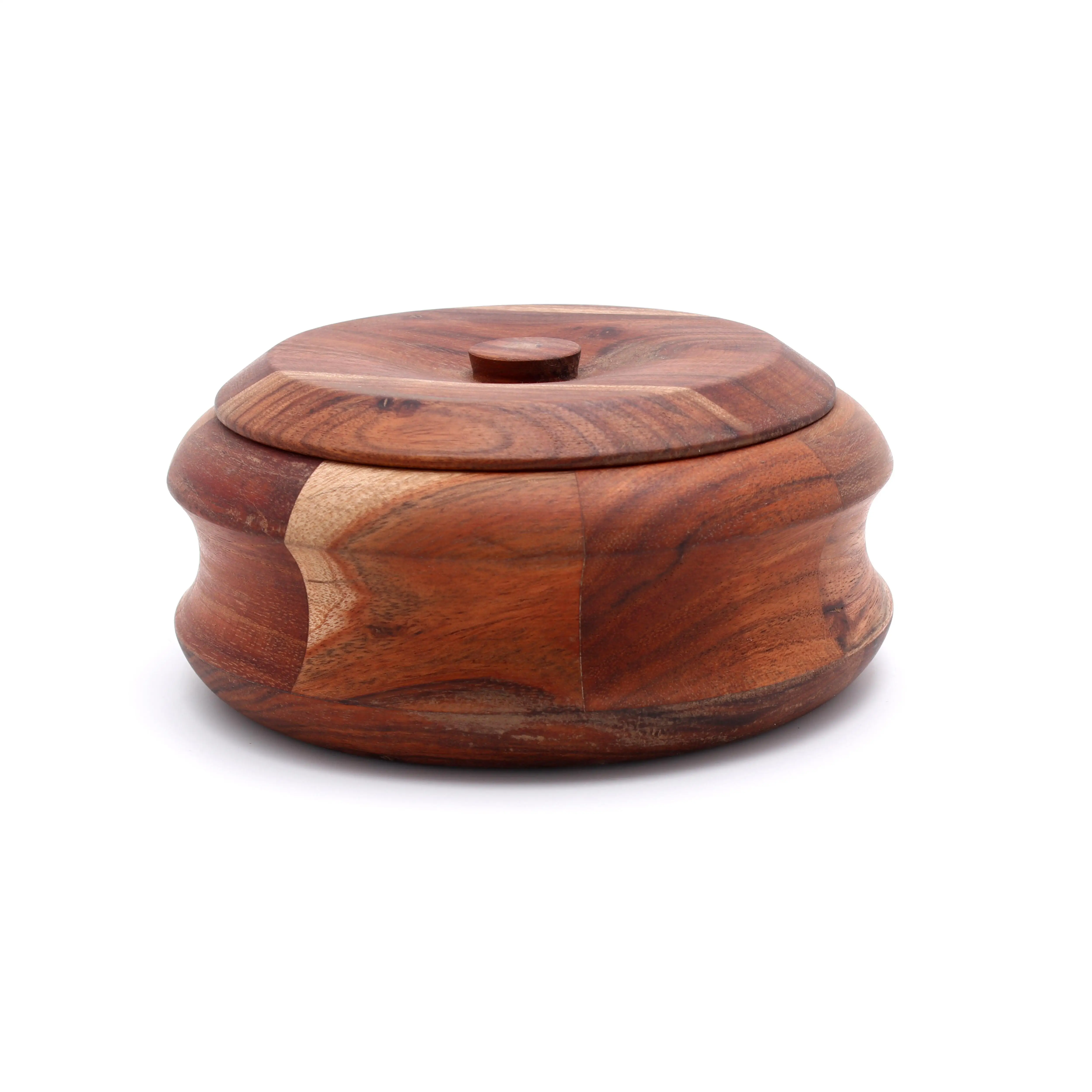 Acacia Bamboo Wooden Bowl With Lid Japanese Style Handcrafted Fruits Vegetable Serving Round Shape Wooden Large Bowl with Lid