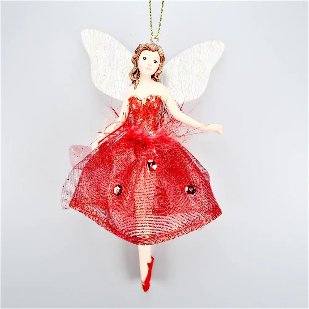 Christmas Decoration Polyresin Red Dress Fairy Ornament