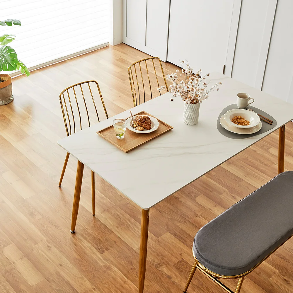 Luxury Gold Stainless Steel Frame White Marble Ceramic Top Dining Kitchen Coffee Work Table