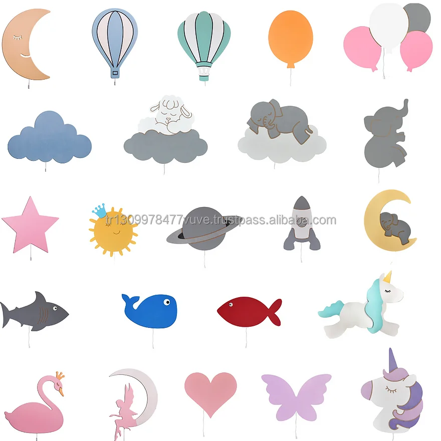 Wooden Night Light for Nursery Room Decor Cloud Moon Balloon and others for Your Kid Room Gift