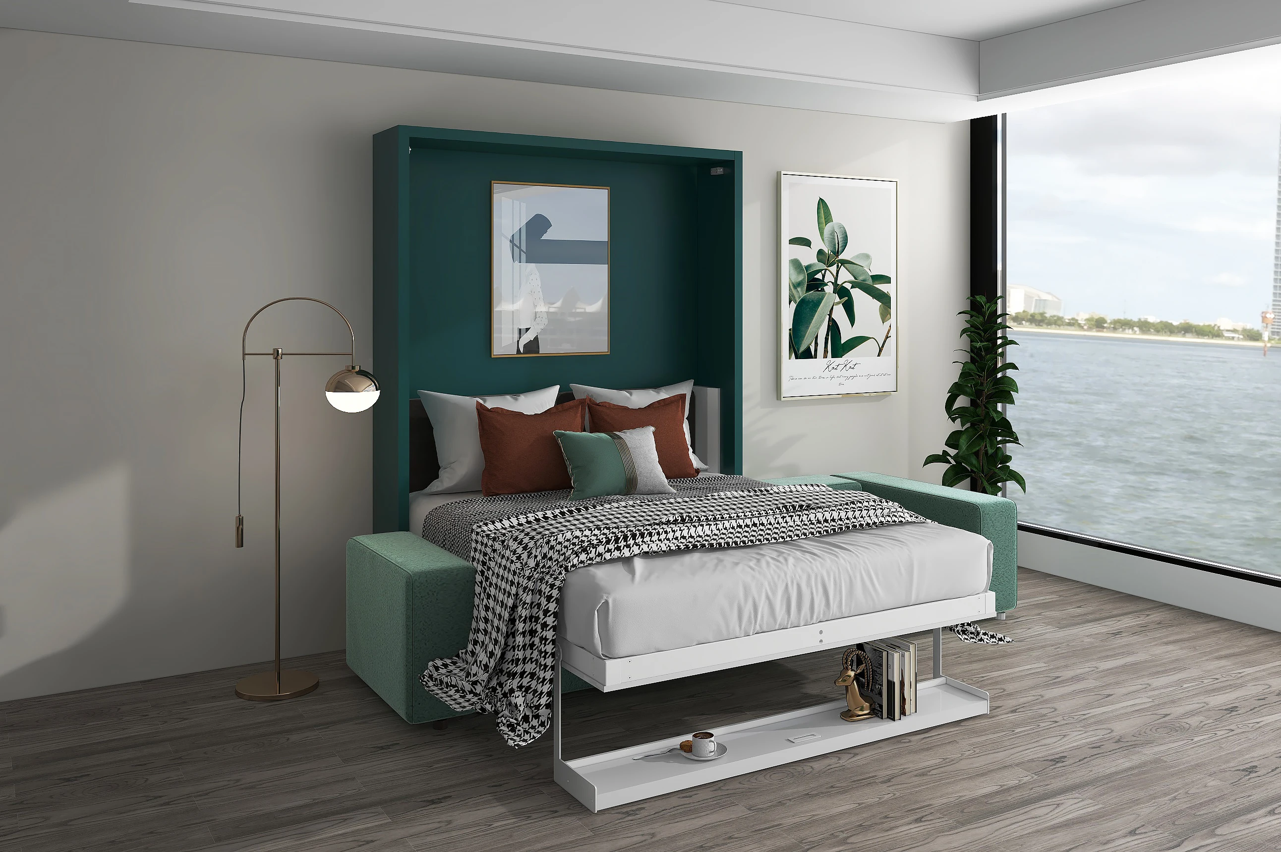 Yu murphy bed Vertical Wall bed with Sofa & Bookshelf