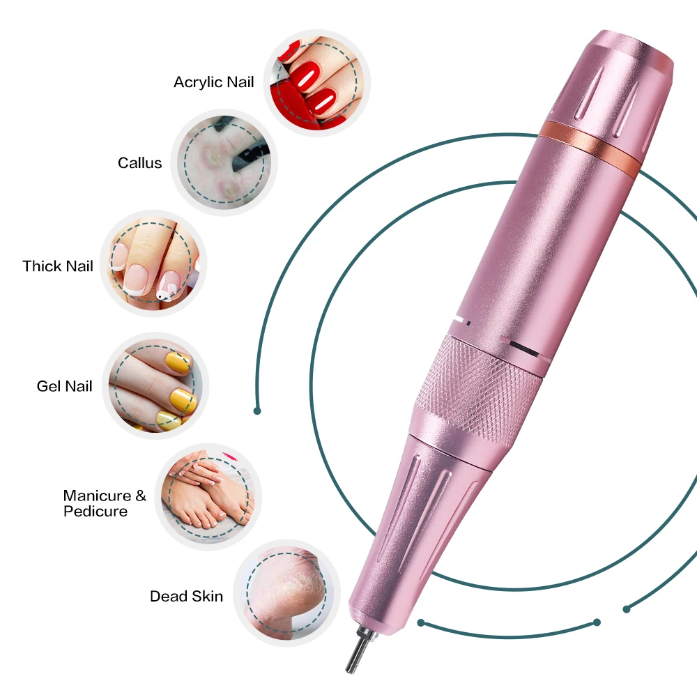 ANZUO Hot Sale Portable Cordless Nail Drill 35000rpm Pink Portable Electric Professional Nail Drill Machine