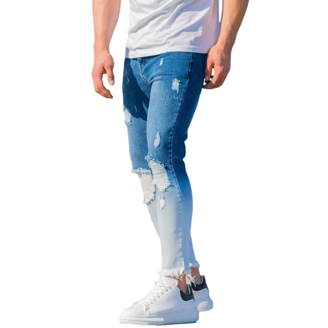 Casual 100% Cotton Men Ragged Degrade Jeans in Blue New Man Straight Style High Quality with Wholesale Offer Trend 2022 Nonwoven