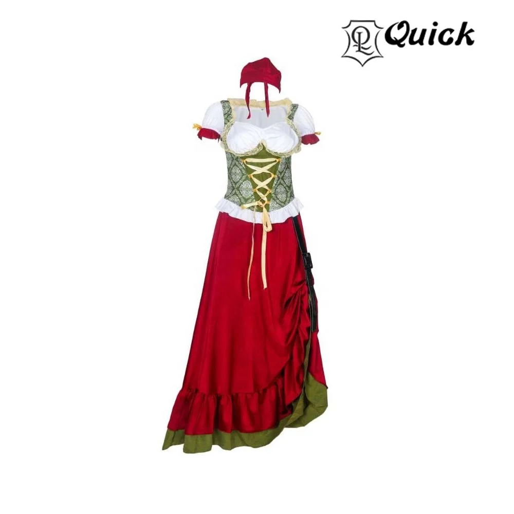 Traditional Oktoberfest Dirndl Dress German Austrian Peasant Beer Wench Maid Costume Skirt +Top + Headscarf