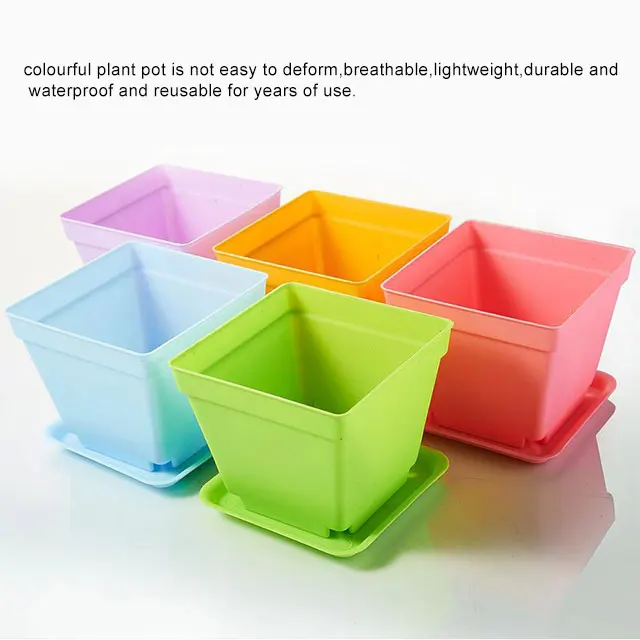 Factory Wholesale Indoor Multi Color Plastic Flowers Pots with Tray for Plants