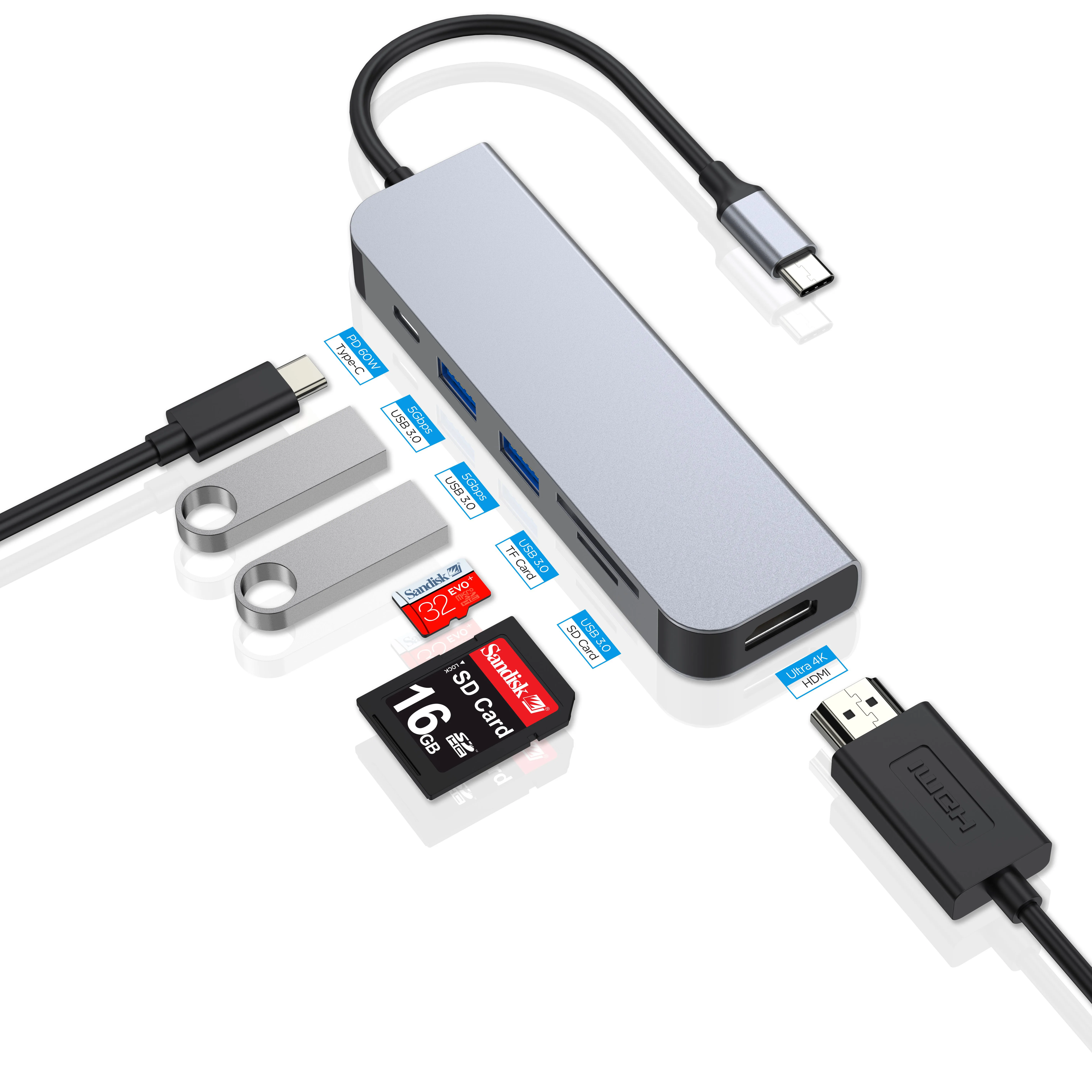 Док-станция для ноутбука 6 в 1, алюминиевый корпус, Тип c, хаб, dex station, usb c хаб для адаптера mac book pro