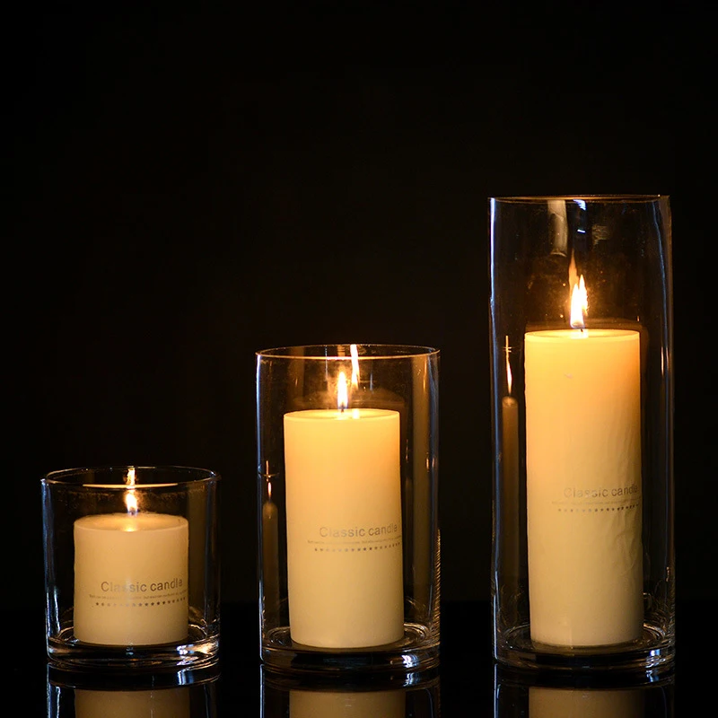 Decorative candle holder clear glass candle jars home decor pillar candles with glass