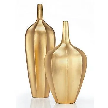 Luxury Nordic Golden Bottle Shape Metal Vessel  Flower Vases with Brushed Brass Electroplating in Iron Set Of 3 From India