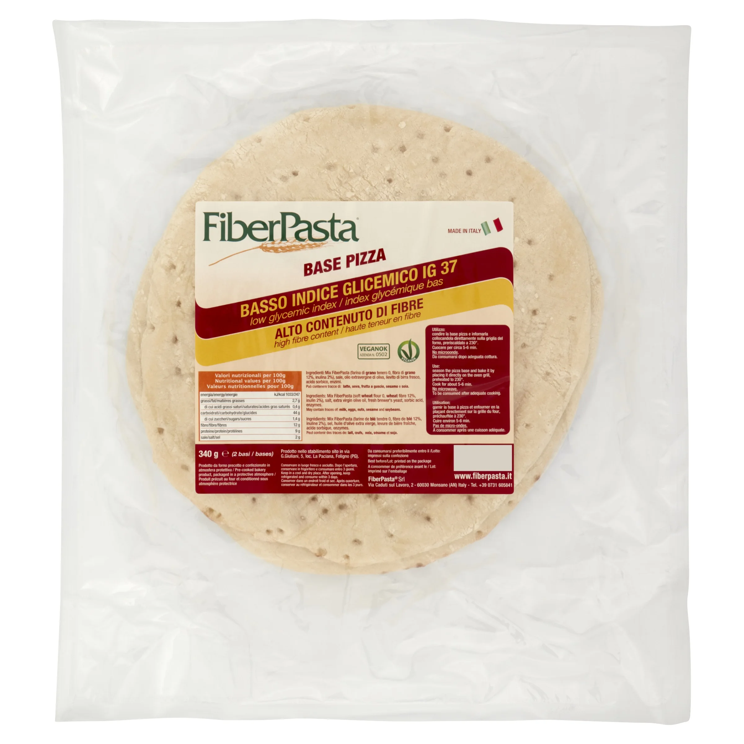 ITALIAN VEGAN PIZZA BASE - WITH HIGH FIBER AND LOW GLYCEMIC INDEX-  NO PALM OIL - HEALTHY AND PREMIUM QUALITY
