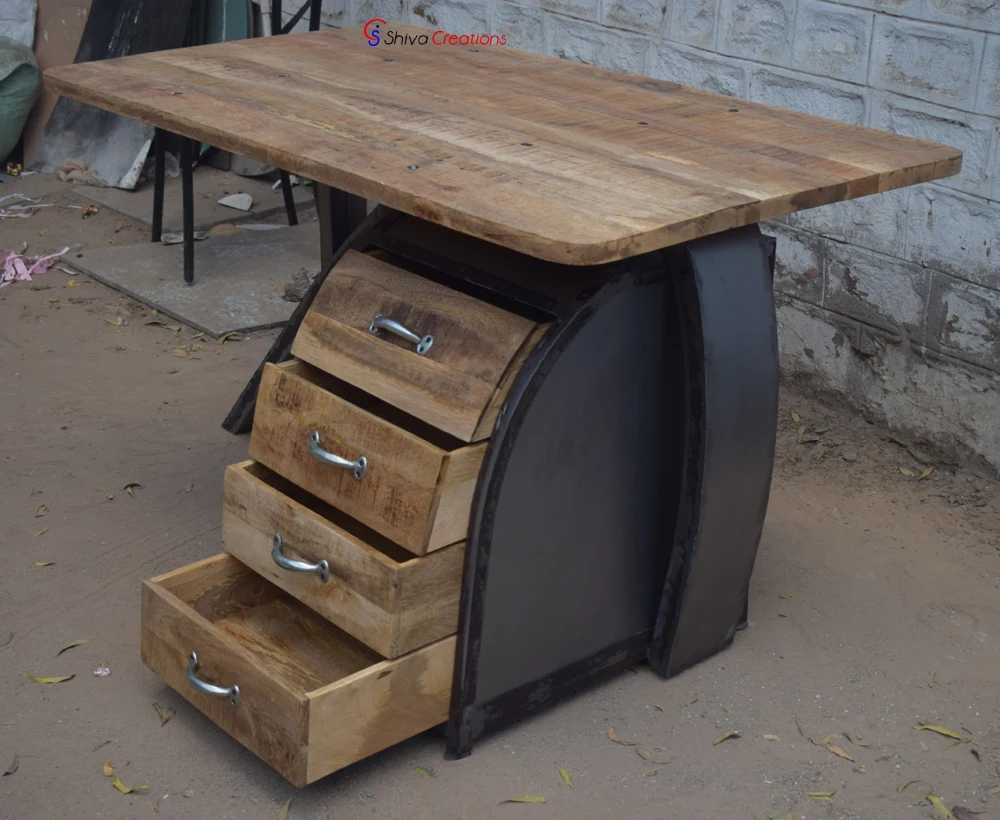 Indian Rustic Vintage Industrial Metal Wood Home Office Furniture Workstation Computer Desk Study Writing Table